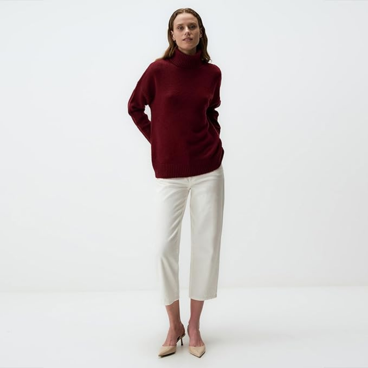 صورة U.S. Polo Assn. Women Mixed Material-Oversize-Full Sleeves-Plain Pullover Sweater