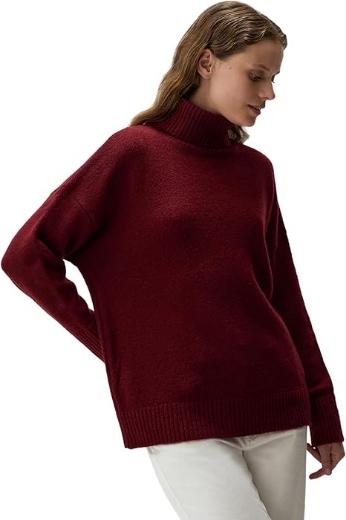 صورة U.S. Polo Assn. Women Mixed Material-Oversize-Full Sleeves-Plain Pullover Sweater